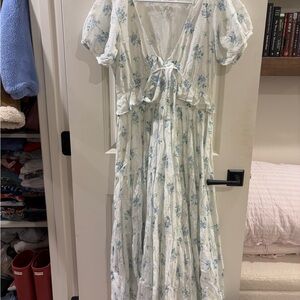 Floral Maxi Dress with Blue Accents